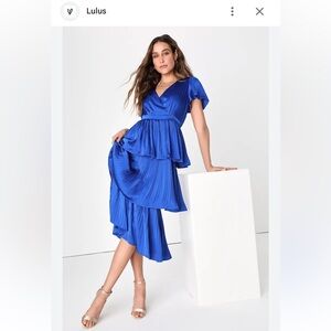 Lulu's Royal Blue Tiered Wrap Midi Dress